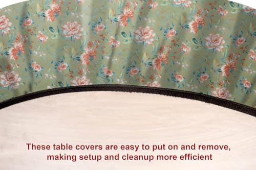 Image of The Furnishing Tree Elastic Cotton Oval Dining Table Cover 30x48 in Inches Floral Multicolor on Greenish Base