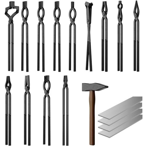Image of 18PCS Blacksmith Tongs Hammer Set, Square Jaw Tongs for Knife Making