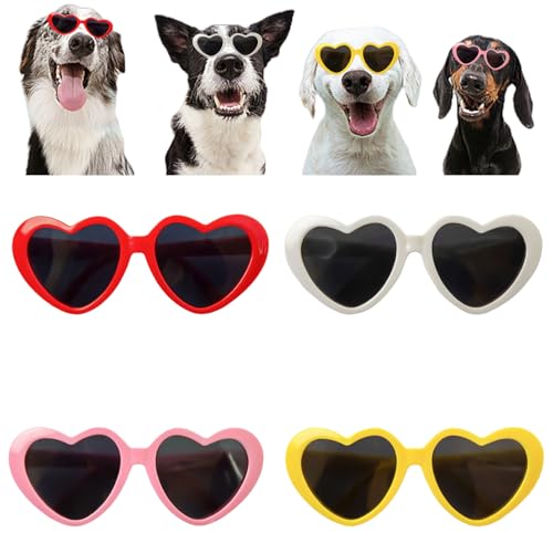 犬 サングラス 4個セット ペット メガネ ハート型 猫 眼鏡 可愛い 紫外線対策 お出かけ 散歩 コスプレ コスチューム 仮装 写真撮影 小物 誕生日 パーティー デコレーション (A)