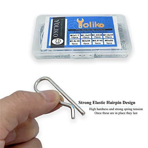 Yoliko 75 Pcs Hitch Pin Clip R Clips Retaining Pins Tractor Cotter Pin Hair Pin Assortment Spring Clip Retainer Pins Hitch Keeper Pins Kit For Dolly Pins/Trailer Pin Clips/Hand Ttruck Pin Replacement #TOP3