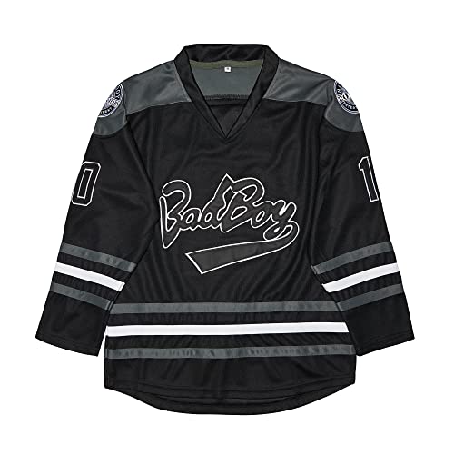 Men's #10 Smalls Bad Boy 90S Hip Hop Long Sleeve Black Hockey Jersey (Black, Xl) #TOP1