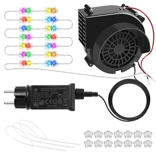Kalolary 2,5 A Ersatz Luftgebläse für aufblasbare Gegenstände Luftgebläse mit Adapter und LED-Leuchten, Halloween- und Weihnachtsdekorationen für den Außenbereich Luftgebläse (2,5 A/14 bunt 2 LEDs)