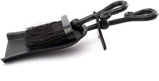 Matt Black Vintage Crook Handle Brush & Shovel Fire Hearth Tidy Set | 38cm Length | Retro Stove Cleaner | Real Fire Place Brush Cleaning Kit | Decorative