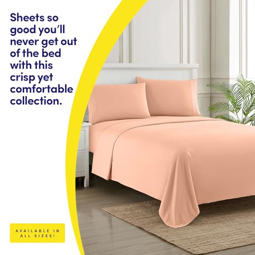 Image of 1500 Supreme Collection King Sheet Sets Peach - Luxury Hotel Bed Sheets and Pillowcase Set for King Mattress - Extra Soft, Elastic Corner Straps, Deep Pocket Sheets, King Peach