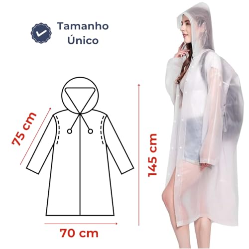 Kit 2 Capa de Chuva Impermeável PVC Com Capuz Transparente Adulto Unissex Masculina Feminina Reforça