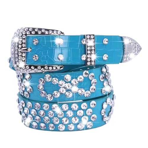 Women's Bling Rhinestone Studded Waist Belt PU Leather Waistband Waistbelt with Buckle Cowgirl