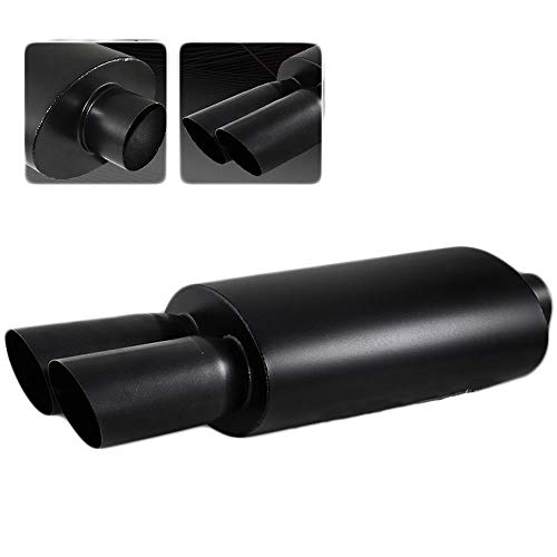 S SIZVER Weld-On Muffler Series 3" Dual Slant Tip 2.5" Inlet Black Stainless Exhaust Weld-On Muffler Universal 4