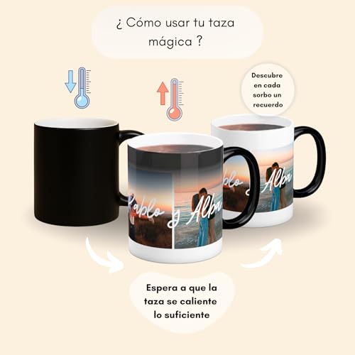 Miniatura 3 de Cristal Plaque Taza Mágica Personalizada Parejas Fotos Y Nombres Acabado Premium Y Asa Ergonómica Regalo San Valentín, Cumpleaños Y Aniversario Taza Original Y Mágica