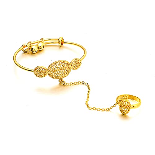 Ethlyn Kids Jewelry 18K Gold Plated Bangle Bracelet with ring Birthday Party Gifts for 5years old girls Christmas gift