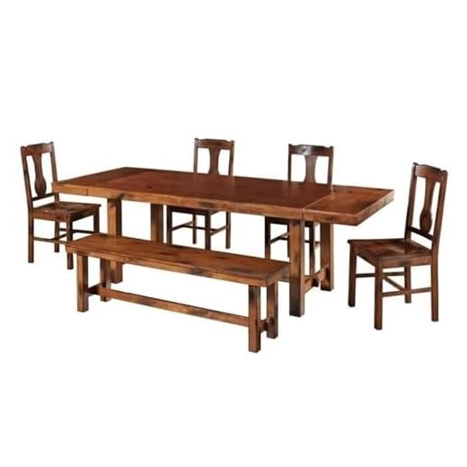 Walker Edison Rustic Farmhouse Rectangle Wood Dining Room Table Set with Leaf Extension, Brown Oak