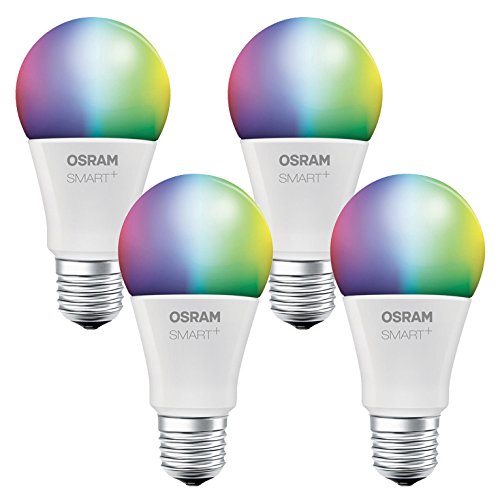 OSRAM SMART+ LED, Bluetooth Lampe mit E27 Sockel, RGB Farbwechsel, dimmbar, ersetzt 60W Glühbirne, warmweiß, 4er Pack, Kompatibel mit Apple Homekit