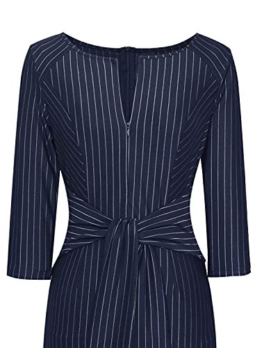 Image of VFSHOW Womens Front Zipper Tie Waist Bow 3 /4 Sleeve Slim Fitted Work Business Office Party Bodycon Pencil Sheath Dress