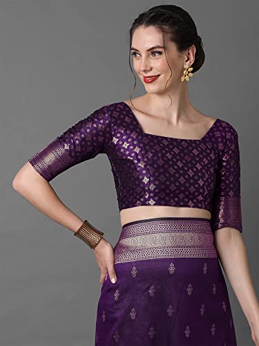 Image of AKHILAM Women's Banarasi Silk Blend Woven Design Golden zari Work Saree With Unstitched Blouse Piece (2PAKHI41 Parent)