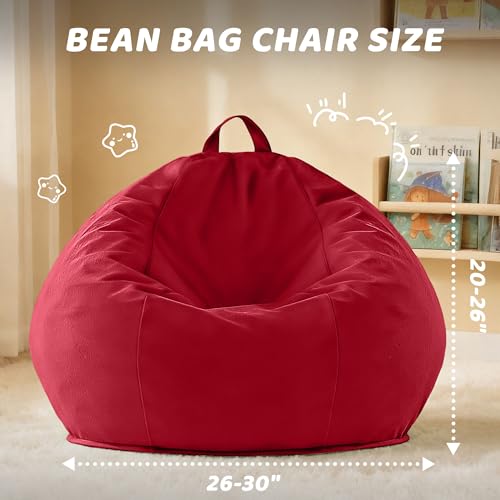 Image of HABUTWAY 2FT Bean Bag Chair 2-Pack, 2' Beanbags Small Bean Bag Chairs with Filling, Teardrop Bean Bag Chair Luxurious Velvet Ultra Soft Fur with Removable Cover(Red)