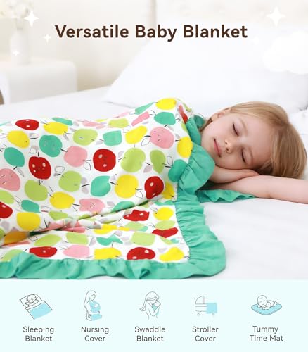 Image of Premium Baby Blankets, Soft Viscose from Bamboo Blanket for Girls, Nursery Crib Bedding Quilt for Newborn and Toddler, Ruffle Blanket Cooling for Hot Sleepers, 50''x50'' Apple
