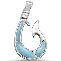 Blue Apple Co. Fish Hook Pendant Charm Simulated Stone Solid 925 Sterling Silver Choose Color