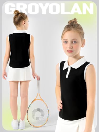 Girls Polo Shirt Sleeveless Golf Shirts Contrast Collared Button-Up Tennis T-Shirts Quick Dry Breathable Tank Tops3