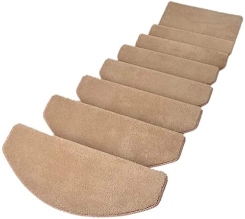 階段マット 滑り止め 折り曲げ 超厚手 厚さ18mm 15枚 ふわふわ 高級 キズ防止 吸着 防音 ずれない 四季通用 新型 足腰にやさしい 階段クッション 階段カーペット 耐久的 多色 大きい 丸い角 65×24cm カ―キ色