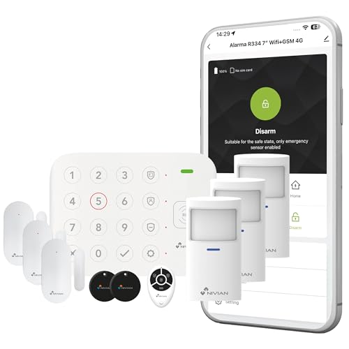 Nivian Sistema di Allarme WiFi con Tastiera e RFID – Kit Antifurto Wireless per Casa o Ufficio – Connessione WiFi, App Tuya, Sensore di Movimento e Porta, Sirena Integrata, Telecomando e 2 Tag RFID