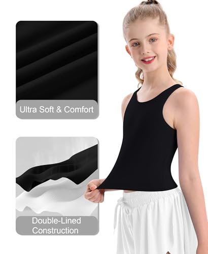 DOCUMO Girls Tank Tops Double Lined Racerback Crop Tops for Kids Sleeveless Workout Tops for Dance, Yoga, Running, Sports3