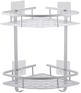 Laimew No Drill Bathroom Corner Shelves Aluminum Rustproof Adhesive Shower Shelf with Hanging Hooks