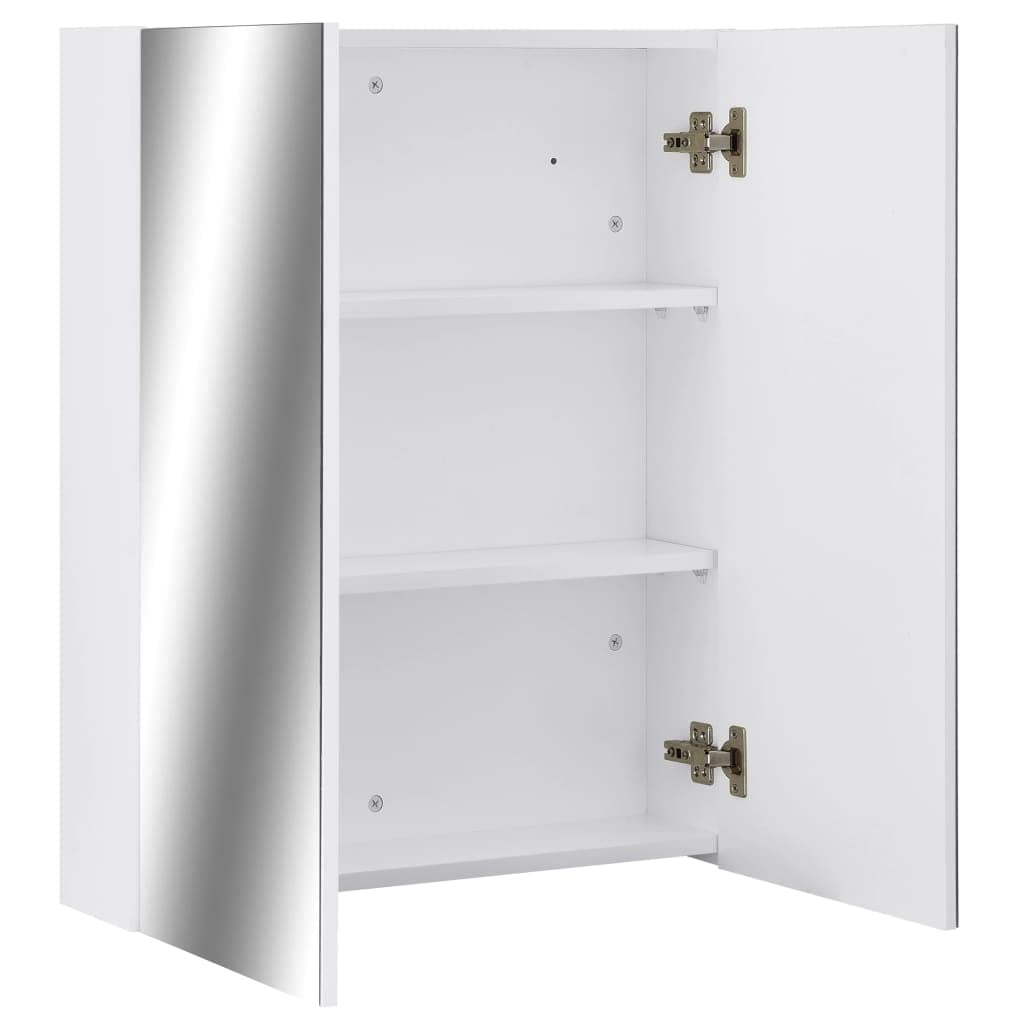 SYDE Espejo Armario Baño Blanco 60x15x75 cm MDF | 2 Puertas, 3 Compartimentos, Estante de Vidrio, Pared, Almacenamiento de Tocador