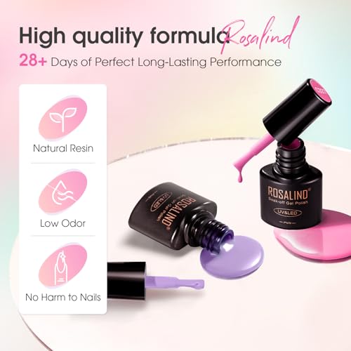 ROSALIND UV Nagellack Set, 48 Stück Weiß Rosa Violett Rot Grün Blau Gel Nagellack, Soak-Off Mini UV Farbgel Gelnägel für Nagel Design Gel Nail Polish Frühling Sommer Geschenk
