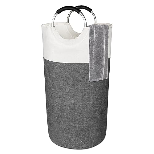 Yeahshion Laundry Basket 90L Large Laundry Hamper Waterproof Collapsible and Foam Protected Aluminum Handles for Laundry Room Organization Laundry Baskets for College Dorm, Family(Grey+White)