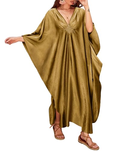 Bsubseach Damen Casual Kaftan Kleid Batwing Sleeve Plus Size Strandkleid Maxi Caftan Kleider Gold