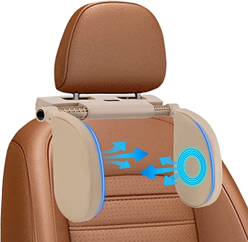 Kopfstütze Auto Kinder, Auto Kopfstütze, 180 Grad Verstellbares Atmungsaktiv Leder Nackenstütze Auto, Sitzerhöhung Auto Kinder Erwachsene Gut Zum Schlafen Auf Langen Reisen (Beige)