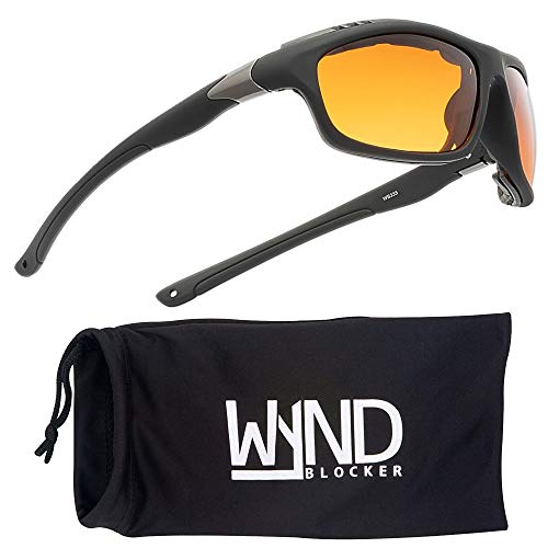WYND Blocker Airdam Sunglasses Motorcycle Riding, Driving, Fishing, Boating Wrap (Black Matte, Blue Blocking)