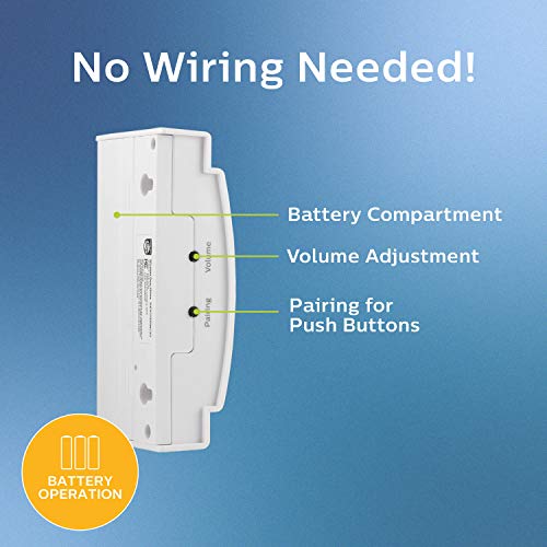 Image of Philips Wireless Doorbell Kit, Battery-Operated Reciever, 1 Push Button, 2 Melodies, 4 Volume Levels, 150 Ft Range, White, DES1120W /27