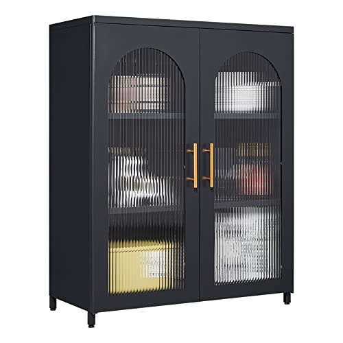 Oseillc Metal Sideboard Buffet Cabinet, Sideboard And Buffet With Storage, Accent Cabinet With Glass Door, Credenza Sideboard Buffet With Adjustable Shelves, Metal Storage Cabinet For Kitchen (Door-2) #TOP6