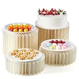 BRESENZ 4-Pack White Buffet Risers with Acrylic Plates – Foldable Cylinder Stands for Party Food Display – Cardboard Cake Table Pedestals for Weddings, Baby Showers, Birthdays, Parties & Events Decor