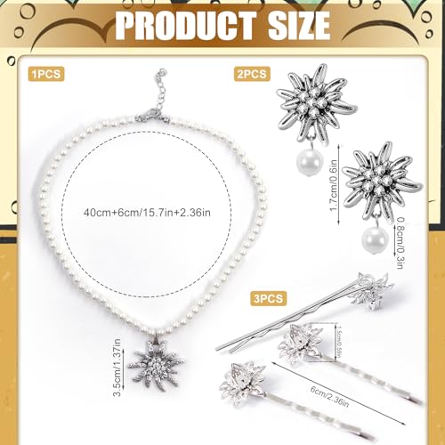 TaimeiMao Trachtenkette mit Strass Edelweiß Herz Anhänger, Edelweiß Armband und Edelweiß Ohrstecker (Anzug) (3)