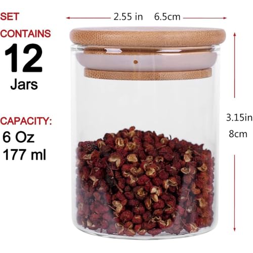 برطمانات تخزين من مونوبتيلون، مصنوعة من الزجاج مع أغطية من الخيزران، مجموعة من 12 قطعة، مقاس 6.5 × 8 سم