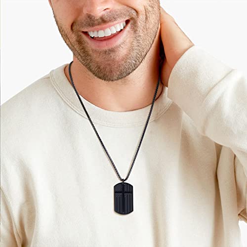 Mealguet Personalized Dogtag Necklace : 2-In-1 American Flag Tag And Cross Pendant Necklace Handsome Stainless Steel Inspirational Christian Gift For Boys Men, Patriotic Jewelry For Him,24 Inches #TOP1
