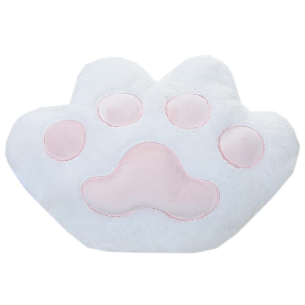 Cute Cat's Paw Plush Pillow Cartoon Warm Hand Pillow Nap Sleeping Pillow Soft Waist Back Cushion Plush Hugging Pillow (White, 40×35cm/15.7