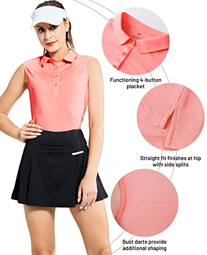 Mier Sleeveless Polo Shirts For Women Golf Collared Tank Top For Athletic, Tennis, Golfing, Quick Dry, Upf 50+, Coral, Xl #TOP1
