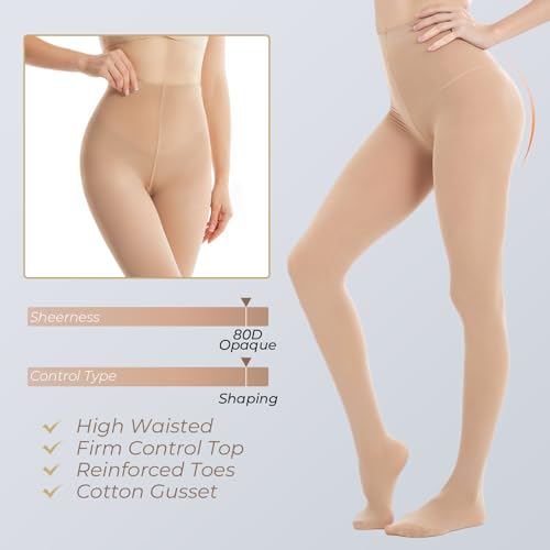 Image of Buauty 80D Black Tights for Women,Opaque Tights Soft, High Waist Soft Nylon Pantyhose