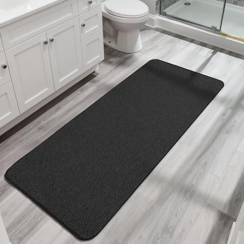 Image of Bath Mat,Ultra Thin Bathroom Runner Rugs,Large Bath Mats for Bathroom,Quick Dry,Non-Slip,Machine Washable,Low Pile,Bath Rug,Shower Outside,Sink,Home Decor Accessories.Black,1'5 inchx4'11 inch(17x59inch)