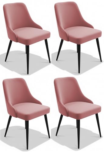 Image of Finch Fox Taskpro Modern Unique Velvet Upholstered Seating Living Room Dining Chair with Black Metal Legs in Pink Color (Set of 4)
