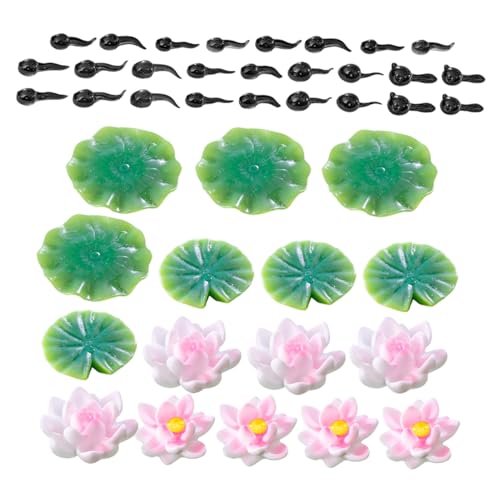 TOYANDONA Miniature Poissonnière Décorative Résine avec Figurines de Têtards et Nénuphars Flottants Accessoires pour Gâteau et Jardin Féerique Créatif pour Aquarium et Bassin