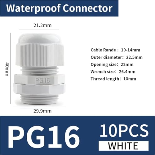 Prensaestopas PG16 conector cable nailon estanco pasacables exterior blanco 10 piezas 3