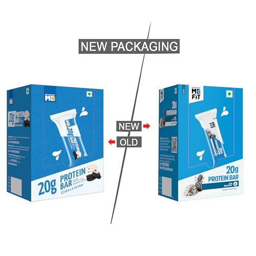 MuscleBlaze 20g Protein Bar (Cookies & Cream, Pack of 6) | Protein Blend, Healthy Protein Snacks | For Energy & Fitness