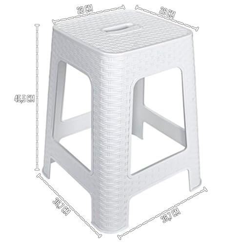 Miniatura 3 de Ac - Pack De 2 Taburete De Plástico Rattan Con Asa Y Asiento De 28 X 28 Cm - Imitación De Mimbre, Banqueta Multiusos, Cocina - Fabricado En España Blanco - 45,5 X 36,7 X 36,7 Cm