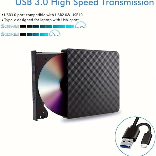 Lector de CD DVD externo USB 3.0 de alta velocidad con cable integrado tipo C 4