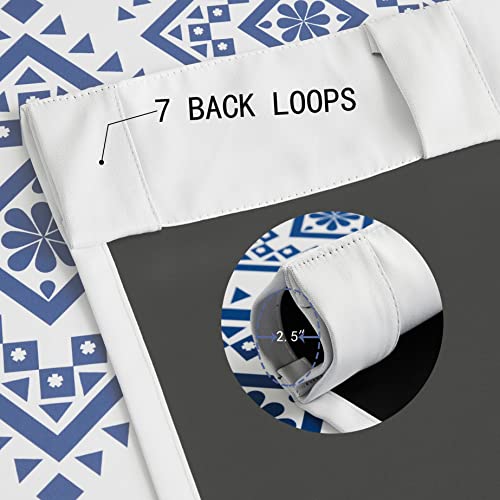 Blue And White Full Blackout Window Curtain Panels Tribe Ethnic Geometric Pattern Decorative Top, Back Tab Rod Pocket Design, Geo Room Darkening Window Treatment Sets 52" L X 84" W For Living Room #TOP4