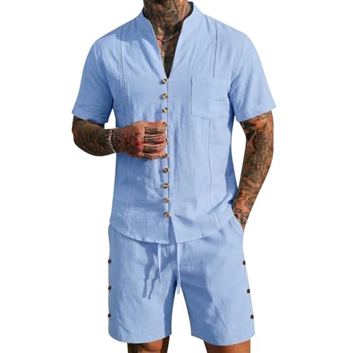 Ensemble en lin homme pour vacances d'été avec chemise légère