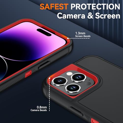 Image of SunStory Compatible with iPhone 14 Pro Max Case with HD Screen Protector, 3-Layer Heavy Duty Full-Body Cover,3 in 1 Hybrid Protective Case for iPhone 14 Pro Max 6.7 inch, BlackRed